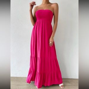 Boho shirred ruffle hem tube dress